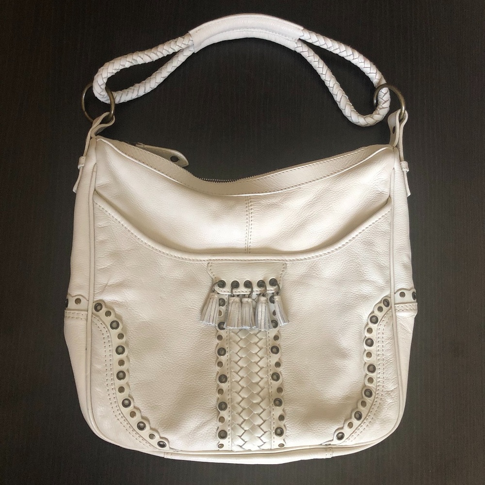 Wilson's Cream Leather Handbag w/Tassel Detailing